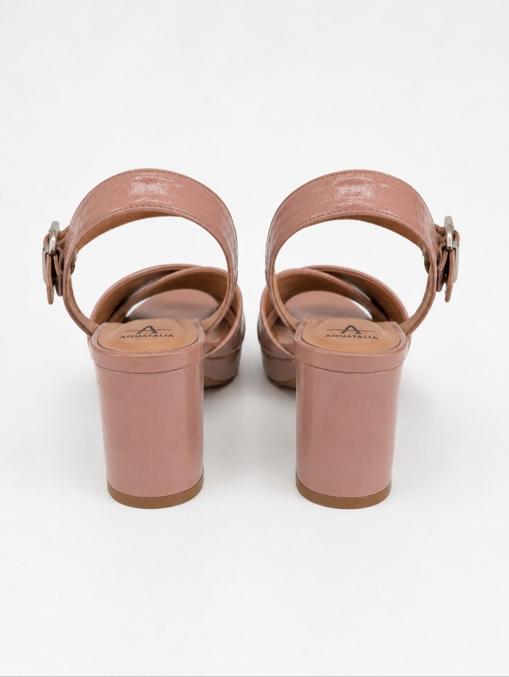 Aquatalia Pink Patent Leather Block Heel Sandals Made in Spain Size 8 NWOB - Picture 5 of 7